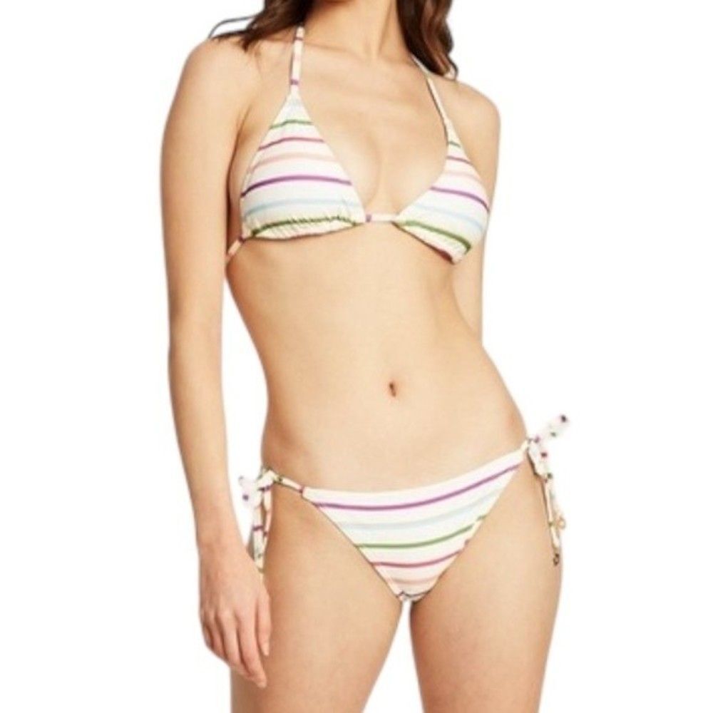 NWT Kate Spade Party Stripe Triangle Bikini Two Piece Swimsuit Size Small NEW